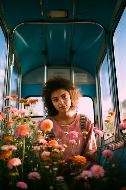 Portrait de femme au printemps avec des fleurs en fleurs