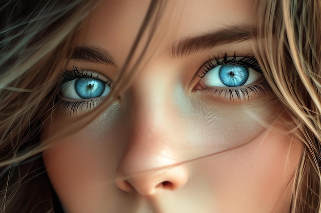 Photo gratuite portrait de femme aux yeux bleu clair généré par l'ia