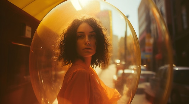 Photo gratuite portrait d'une femme avec une bulle transparente