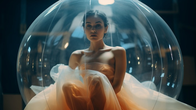 Photo gratuite portrait d'une femme avec une bulle transparente