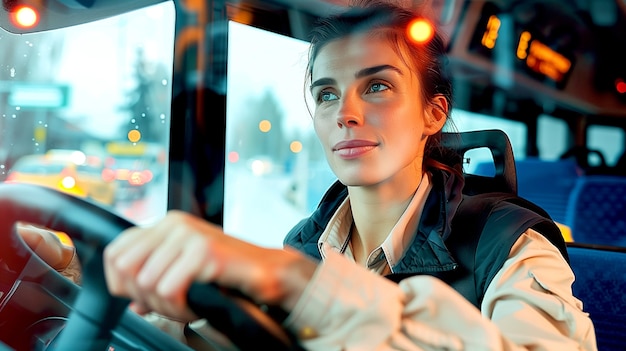 Photo gratuite portrait d'une femme chauffeur de bus