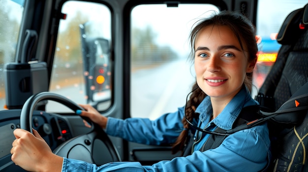 Photo gratuite portrait d'une femme chauffeur de bus