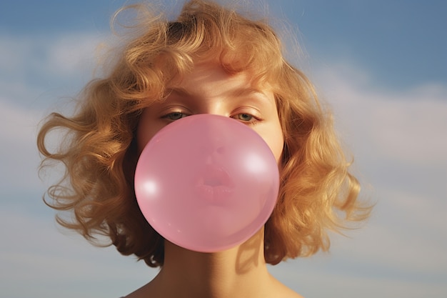 Portrait d'une femme avec un chewing-gum