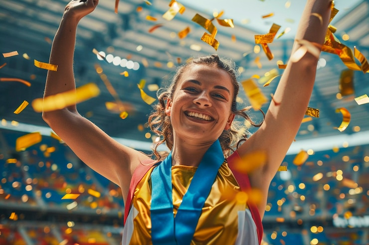 Photo gratuit portrait d'une femme en compétition aux jeux olympiques