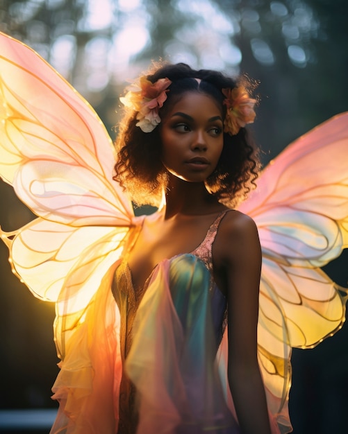 Photo gratuite portrait de femme à l’esthétique féerique