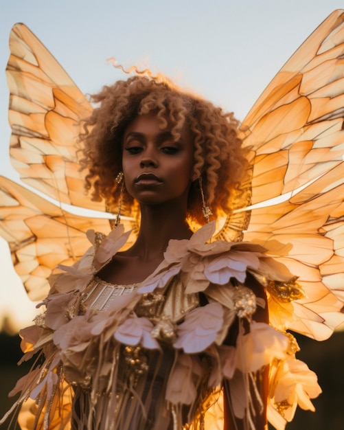 Photo gratuite portrait de femme fée mythique avec des ailes