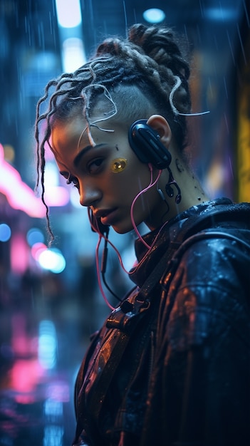 Photo gratuite portrait de femme guerrière cyberpunk