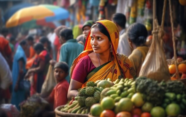 Portrait de femme indienne au bazar