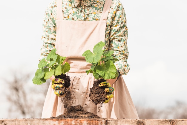 Portrait de femme jardinage