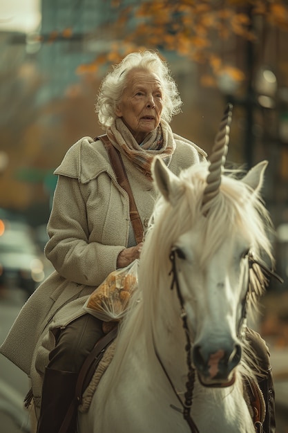 Photo gratuite portrait d'une femme avec une licorne