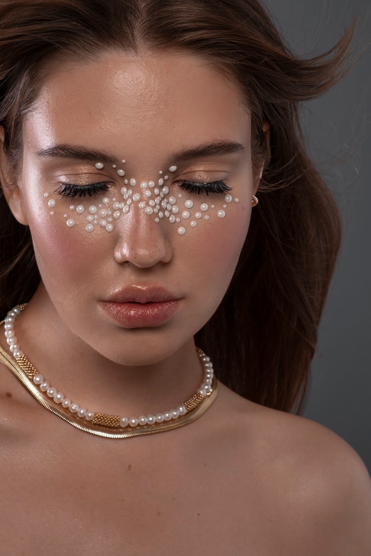 Photo gratuit portrait d'une femme portant du maquillage de bijoux