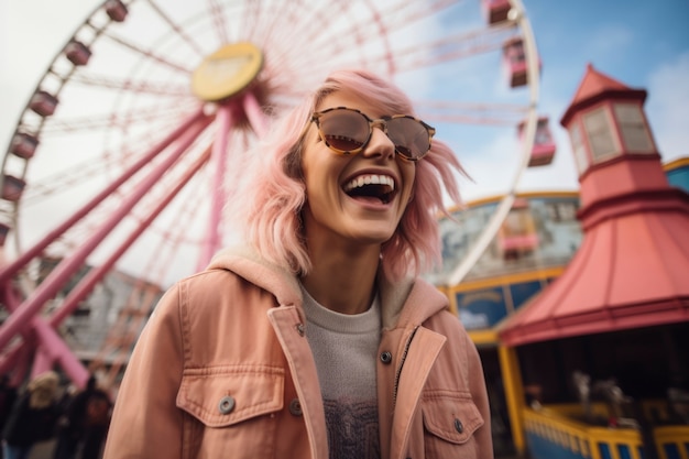 Photo gratuite portrait de femme souriante au parc d'attractions