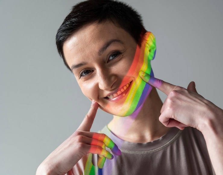 Photo gratuit portrait de femme avec symbole lgbt