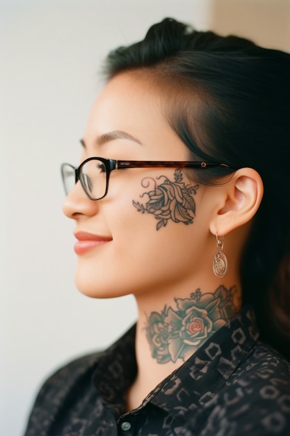 Photo gratuite portrait de femme avec des tatouages corporels