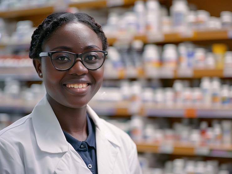 Photo gratuit portrait d'une femme travaillant dans l'industrie pharmaceutique