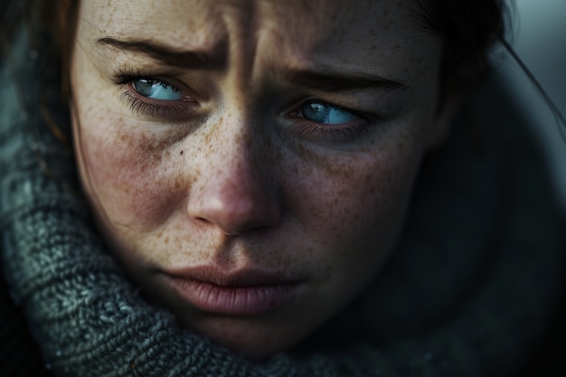 Portrait d'une femme triste et solitaire