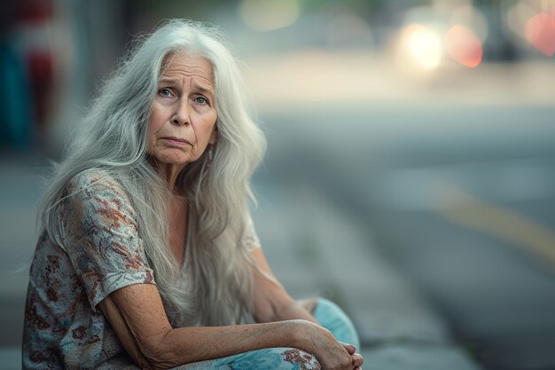 Portrait d'une femme triste et solitaire