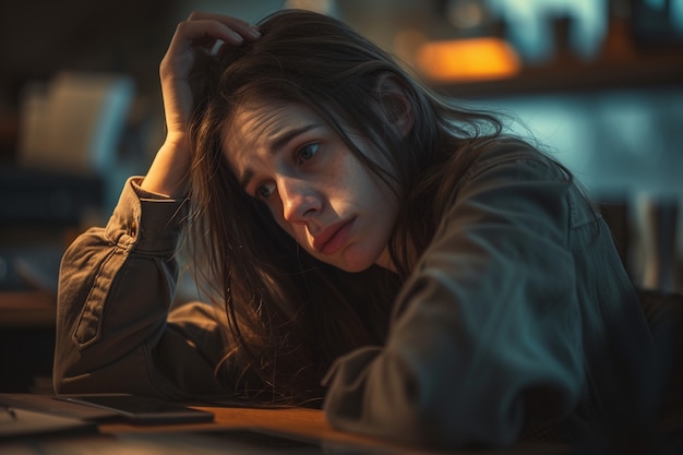 Portrait d'une femme triste et solitaire