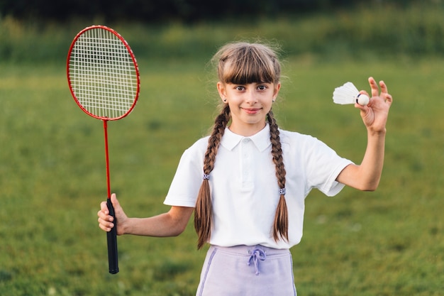 Portrait, fille, volant, badminton