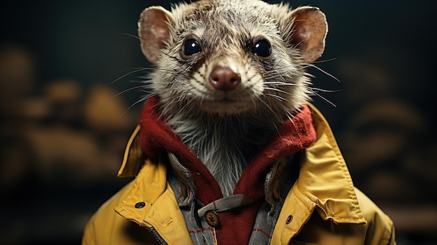 Photo gratuite portrait d'un furet dans une veste sur fond sombre