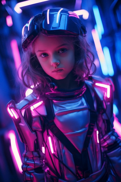 Photo gratuite portrait futuriste d'une jeune fille avec de la haute technologie