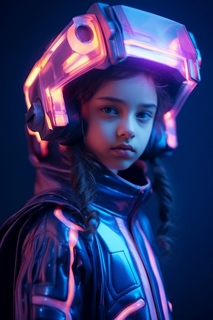 Portrait futuriste d'une jeune fille avec de la haute technologie