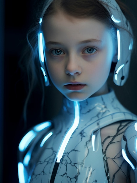 Photo gratuite portrait futuriste d'une jeune fille avec de la haute technologie