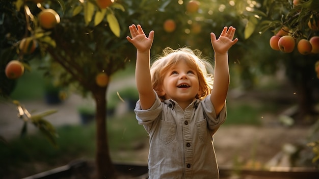 Photo gratuite portrait d'un garçon avec des abricots