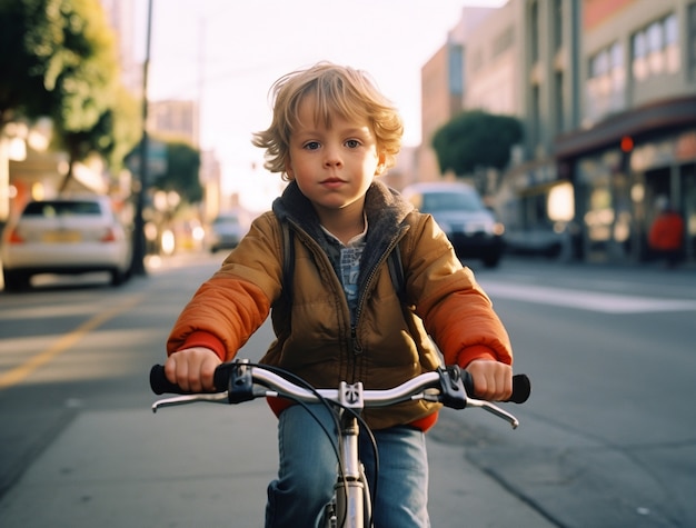 Photo gratuite portrait d'un garçon à vélo