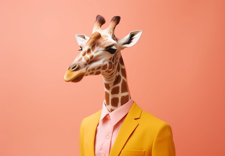 Photo gratuit portrait d'une girafe anthropomorphe vêtue de vêtements humains