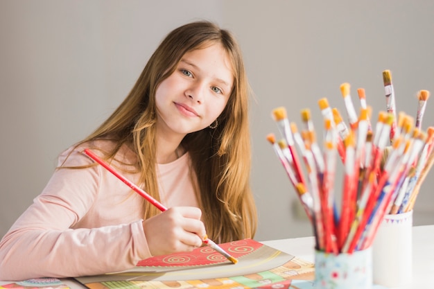 Portrait, girl, peinture, papier, brosse