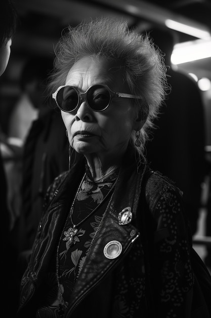 Photo gratuite portrait de grand-mère rebelle à moyenne prise