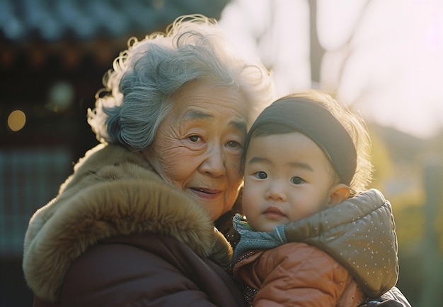 Photo gratuite portrait d'une grand-mère avec son petit-fils