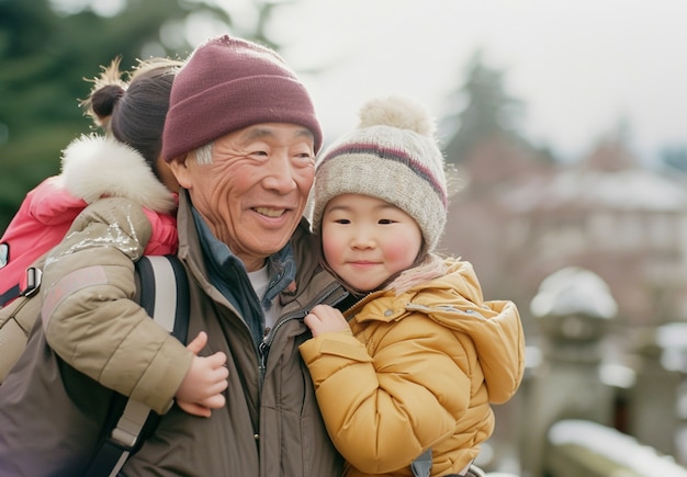 Portrait d'un grand-parent avec des petits-enfants