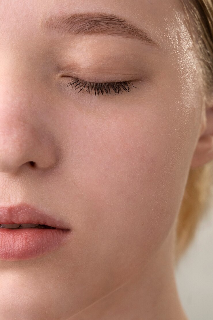 Photo gratuit portrait en gros plan d'une femme à la peau hydratée