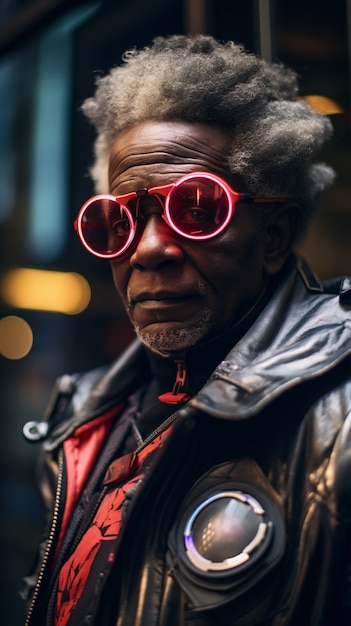 Photo gratuite portrait de guerrier grand-père cyberpunk