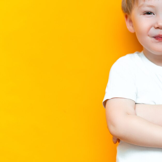 Portrait De Heureux Enfant Heureux 3 Ans Metisse Moitie Asiatique Caucasien A Cheveux Blonds Et Yeux Verts Photo Premium