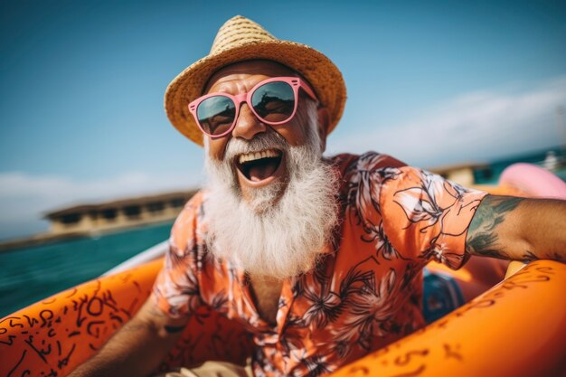 Portrait d'un homme âgé souriant à la plage