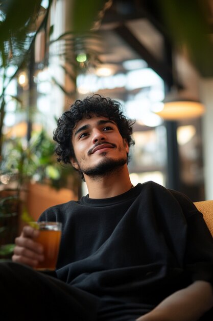 Portrait d'un homme buvant du thé