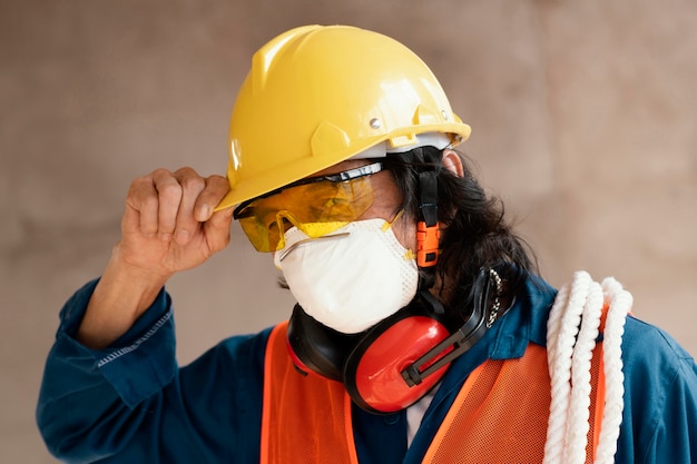 Portrait homme avec équipement de sécurité