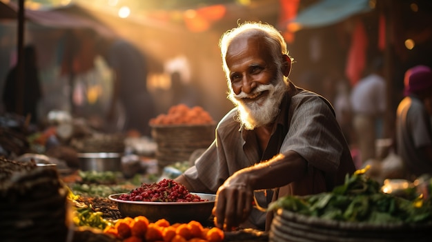 Photo gratuite portrait d'un homme indien dans un bazar