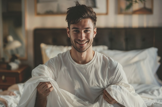 Photo gratuite portrait d'un homme moderne effectuant des tâches ménagères dans une atmosphère douce et rêveuse