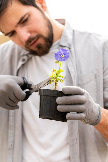 Photo gratuite portrait homme de plus en plus de plantes