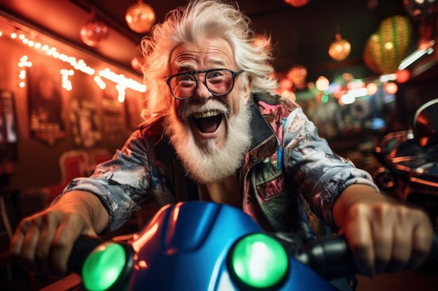 Photo gratuite portrait d'un homme senior souriant au parc d'attractions