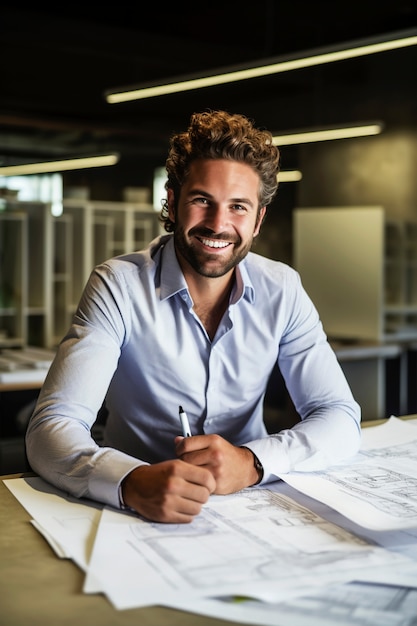 Portrait d'un homme travaillant au bureau