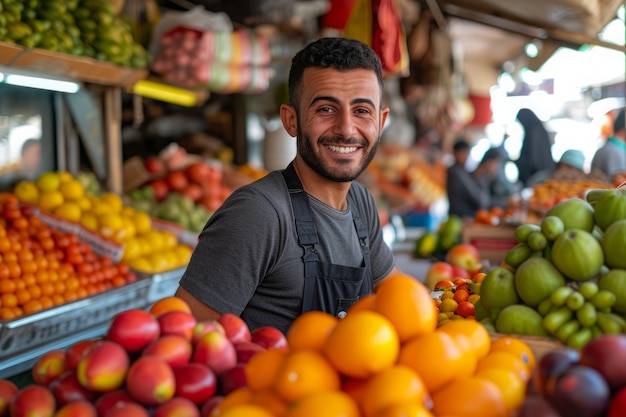 Photo gratuite portrait d'un homme travaillant comme vendeur au marché