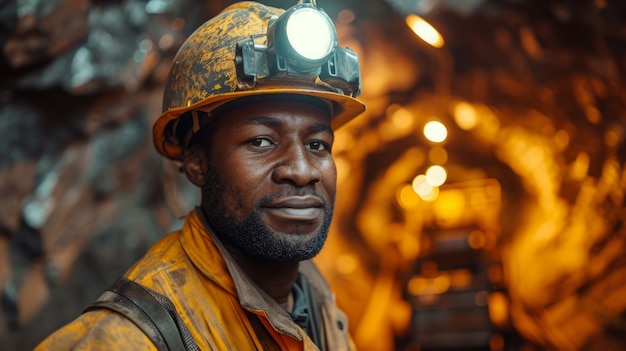 Portrait d'un homme travaillant dans un mineur