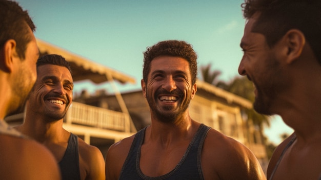 Photo gratuite portrait d'hommes partageant un moment affectueux d'amitié et de soutien