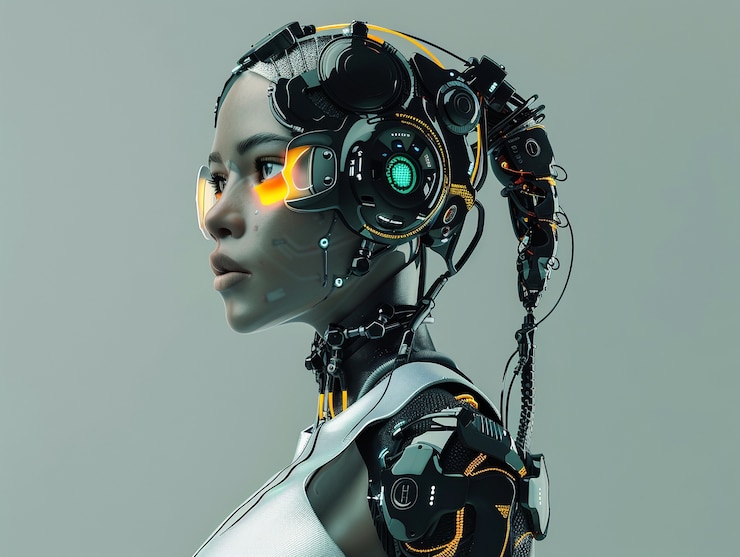 Photo gratuit portrait d'une humanoïde féminine technologiquement avancée