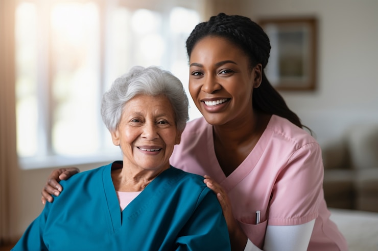 Photo gratuit portrait d'infirmière avec un patient plus âgé